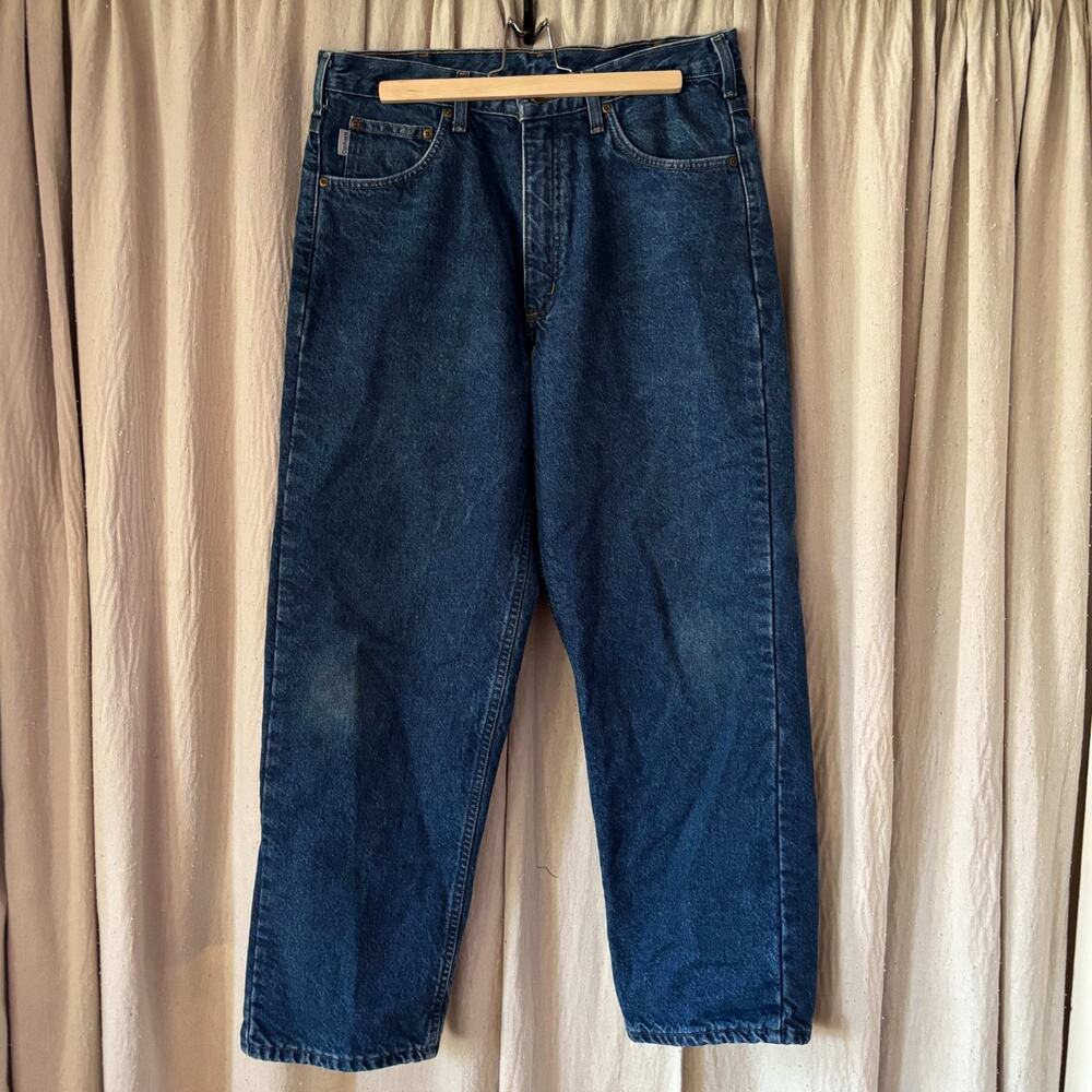 Carhartt Flannel Lined Dark Wash Denim Jeans Relaxed Fit Workwear Vintage